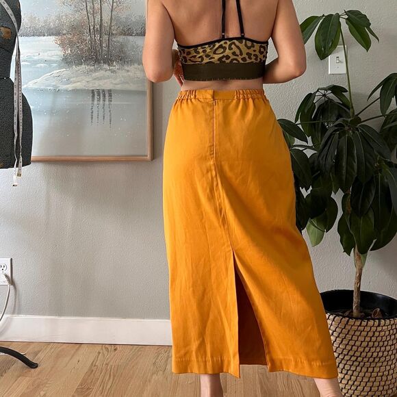 Vintage egg yolk yellow straight skirt midi size 8 fully lined - Picture 7 of 8